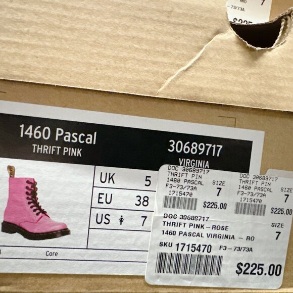 Dr. Martens boots Size 7 Pink Pascal Virginia Leather Boots 1460 women’s NW - Picture 16 of 16